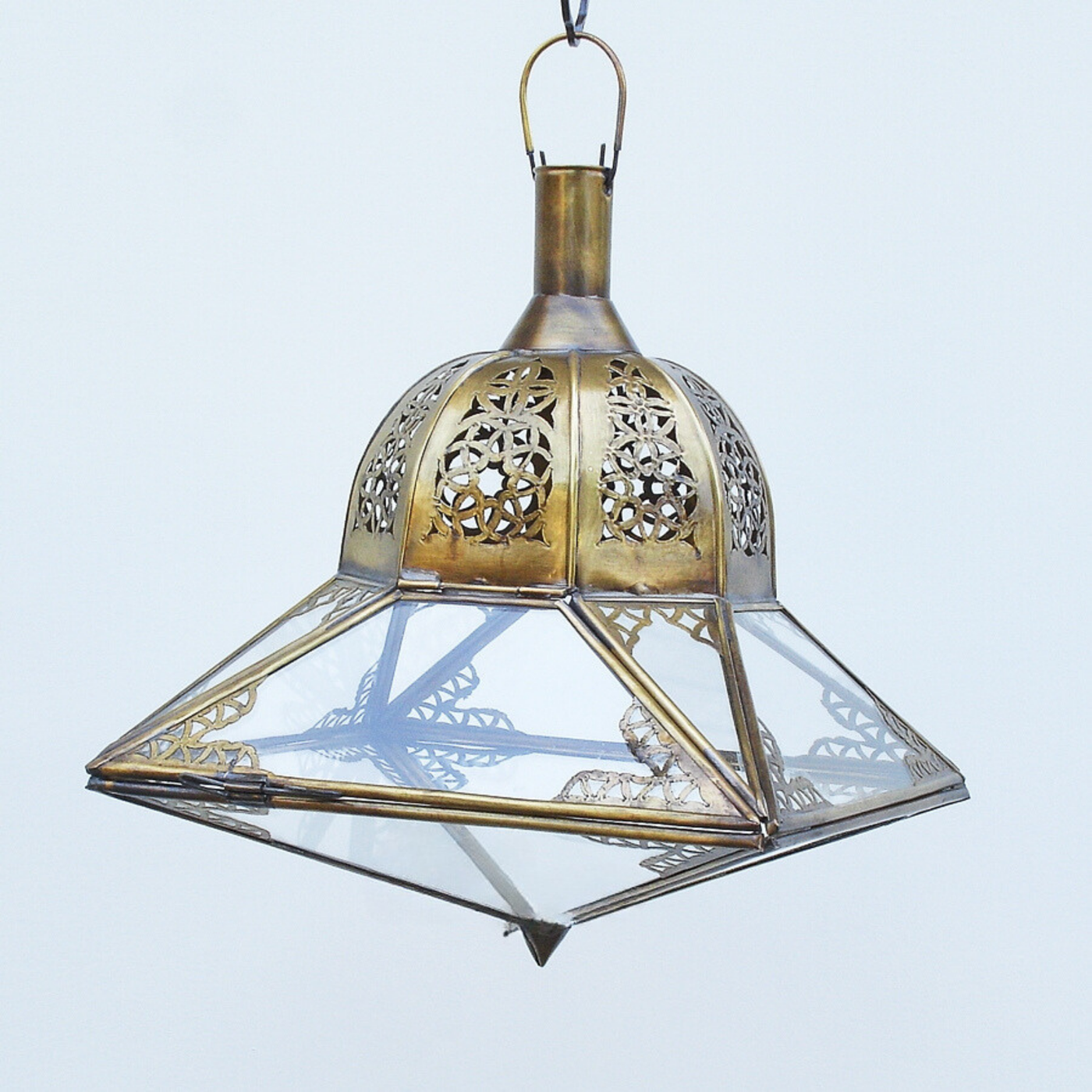 Moroccan Hanging Lamp – Brass and Glass, Handcrafted with Moroccan Artistry