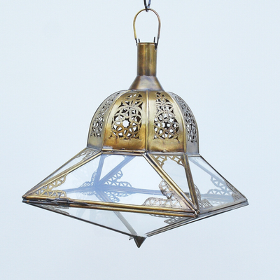 Moroccan Hanging Lamp – Brass and Glass, Handcrafted with Moroccan Artistry