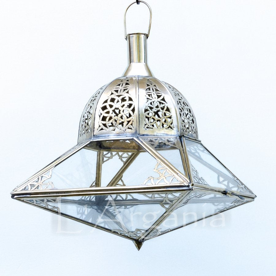 Pendant Silver Lamp, Made in Marrakesh with Silver and Glass – Ideal to use in Outdoor garden and Indoor Lighting Decor