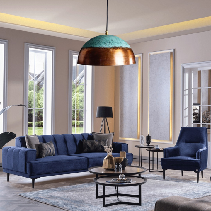 COPPER DOME CEILING LIGHT, HALF PATINA