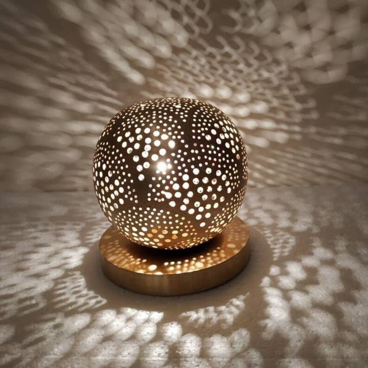 BRASS TABLE & FLOOR LAMP , KOORA PIERCED