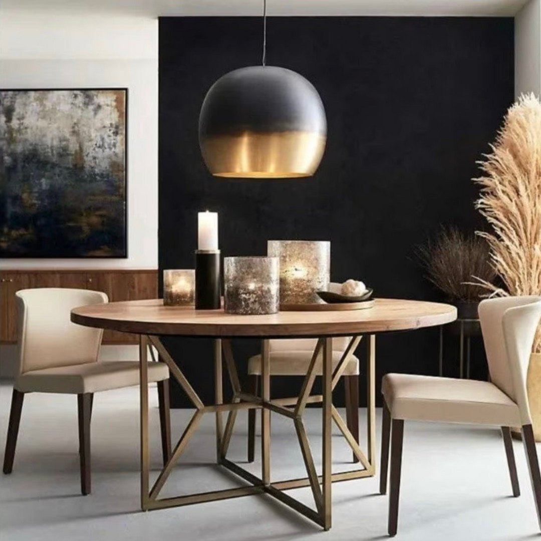 GLOBE CEILING LIGHT, BLACK WITH GOLD BRASS