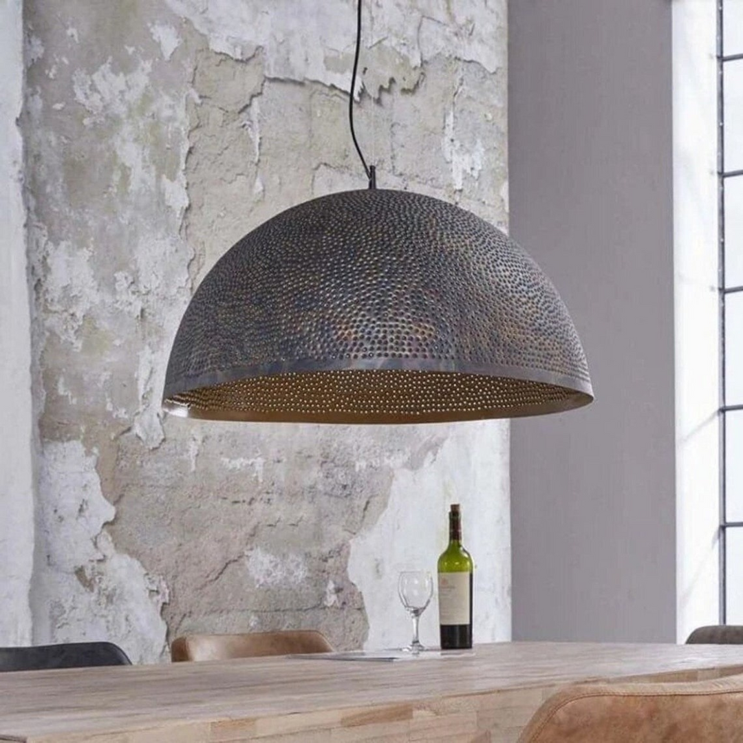 DOME CEILING LIGHT, BLACK PIERCED BRASS