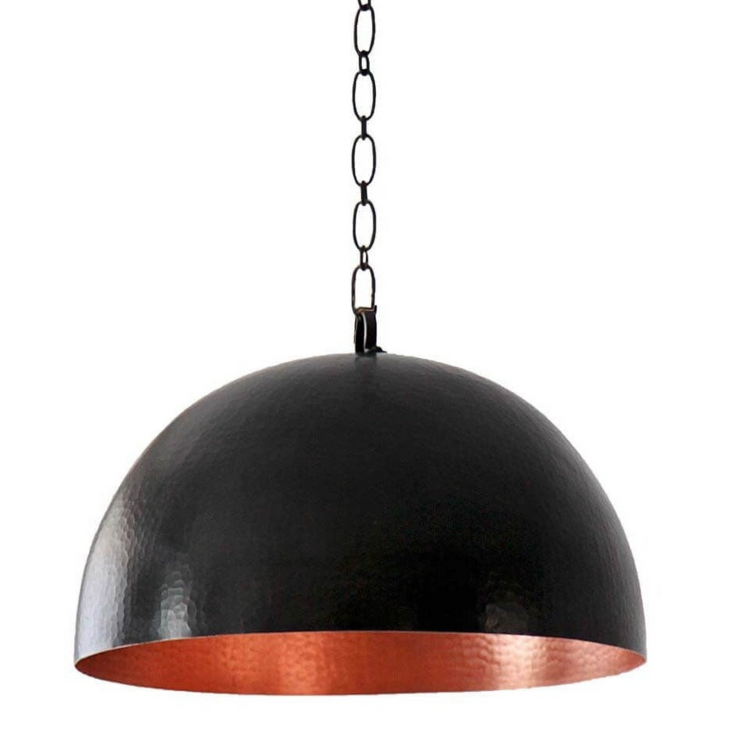 DOME CEILING LIGHT, HAMMERED BLACK & COPPER