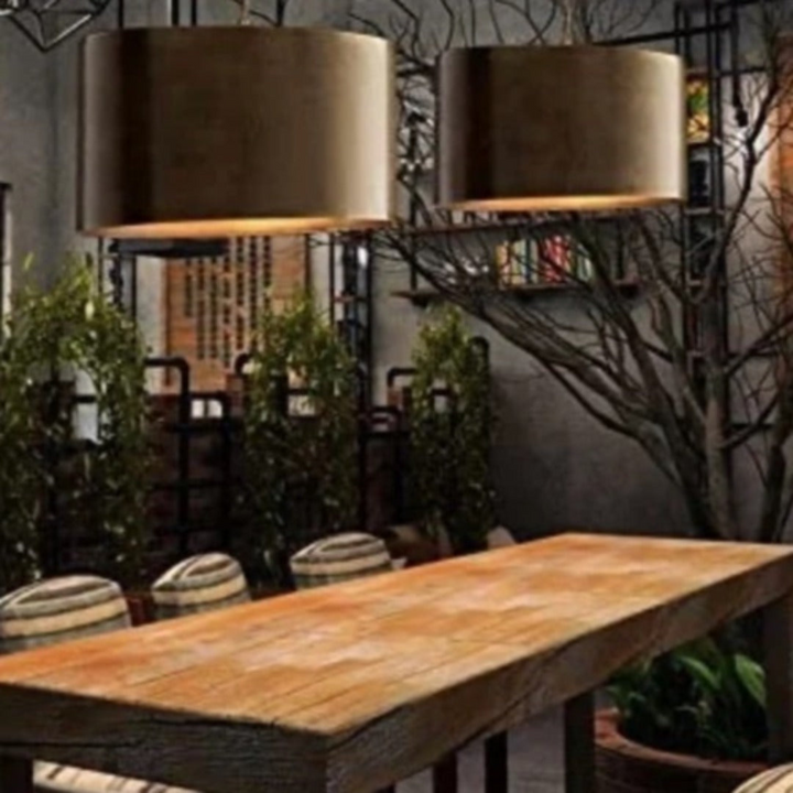 DRUM CEILING LIGHT, ANTIQUE BRASS