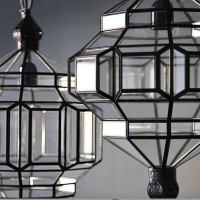 Glass Pendant Lamp – Geometric Design, Handcrafted in Morocco with Solid Brass & Glass – Luxury for Home & Business Décor