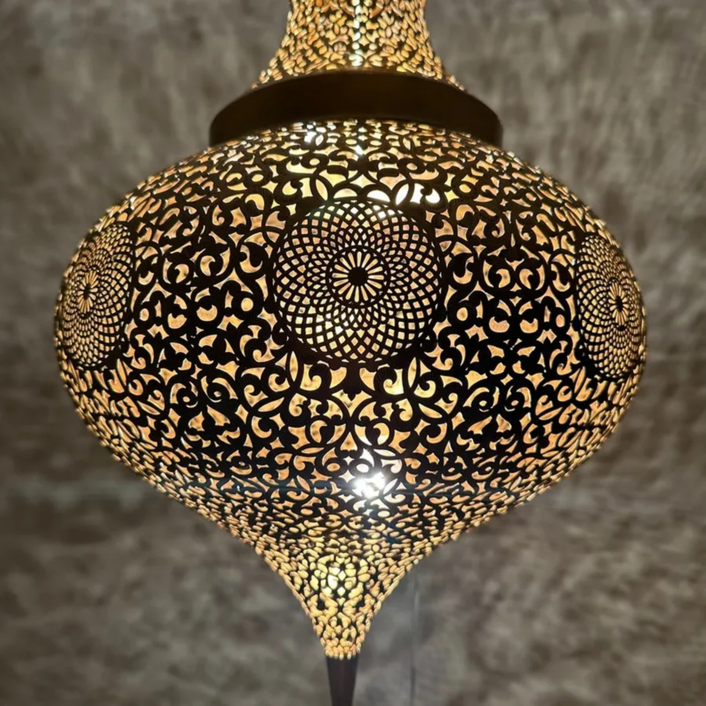 Pre-Wired Brass Sphere Pendant Light – Includes Bulb – Handcrafted Moroccan Design for Indoor Decor