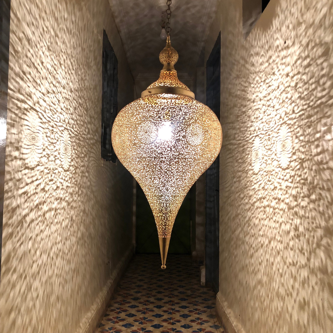 Large Moroccan Chandelier – Hand-Engraved, Available in Gold, Silver, Black Brass – Perfect for Elegant Home Lighting Décor