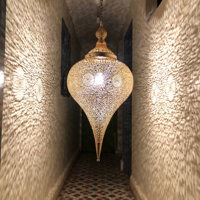 Elegance Brass Ceiling Lamp – Gold, Silver, Black Brass, Hand Engraved Moroccan Style – Luxury for Home Lighting