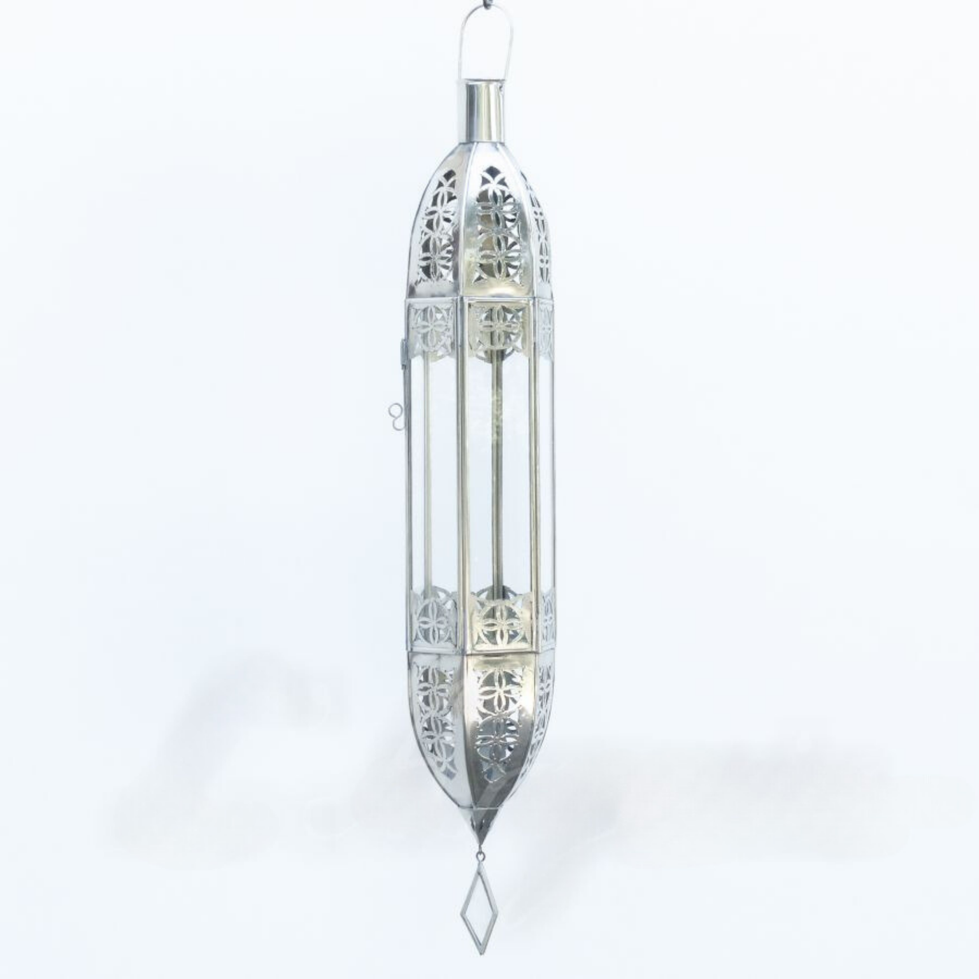 Lantern Glass Lamp – Made of Patterned Silver and Glass – Handcrafted in Moroccan, Luxury for Home Decoration