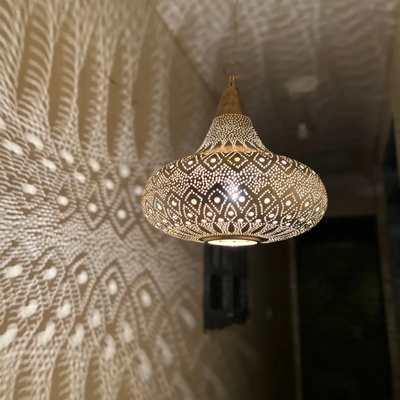 Sphere Ceiling Lamp - Available in Gold, Silver, Black Brass - Hand Engraved with Moroccan style - Perfect for Home Lighting Decor