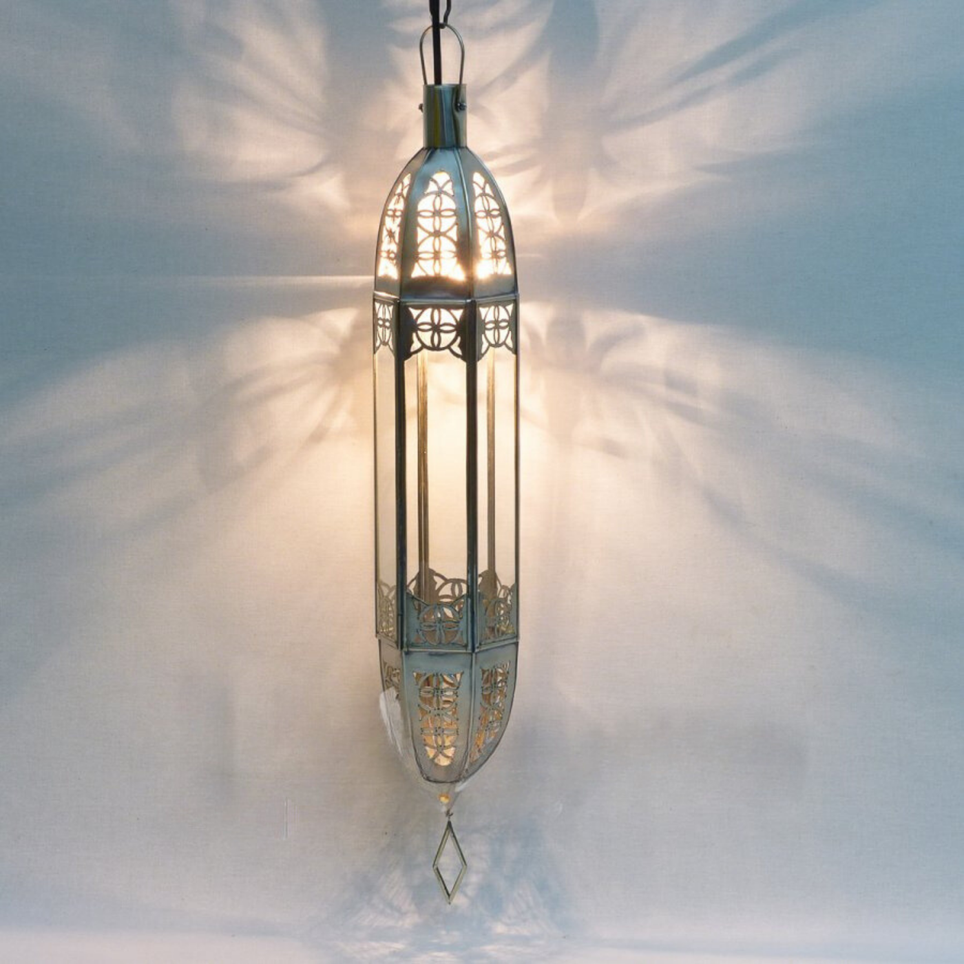 Lantern Glass Lamp – Made of Patterned Silver and Glass – Handcrafted in Moroccan, Luxury for Home Decoration