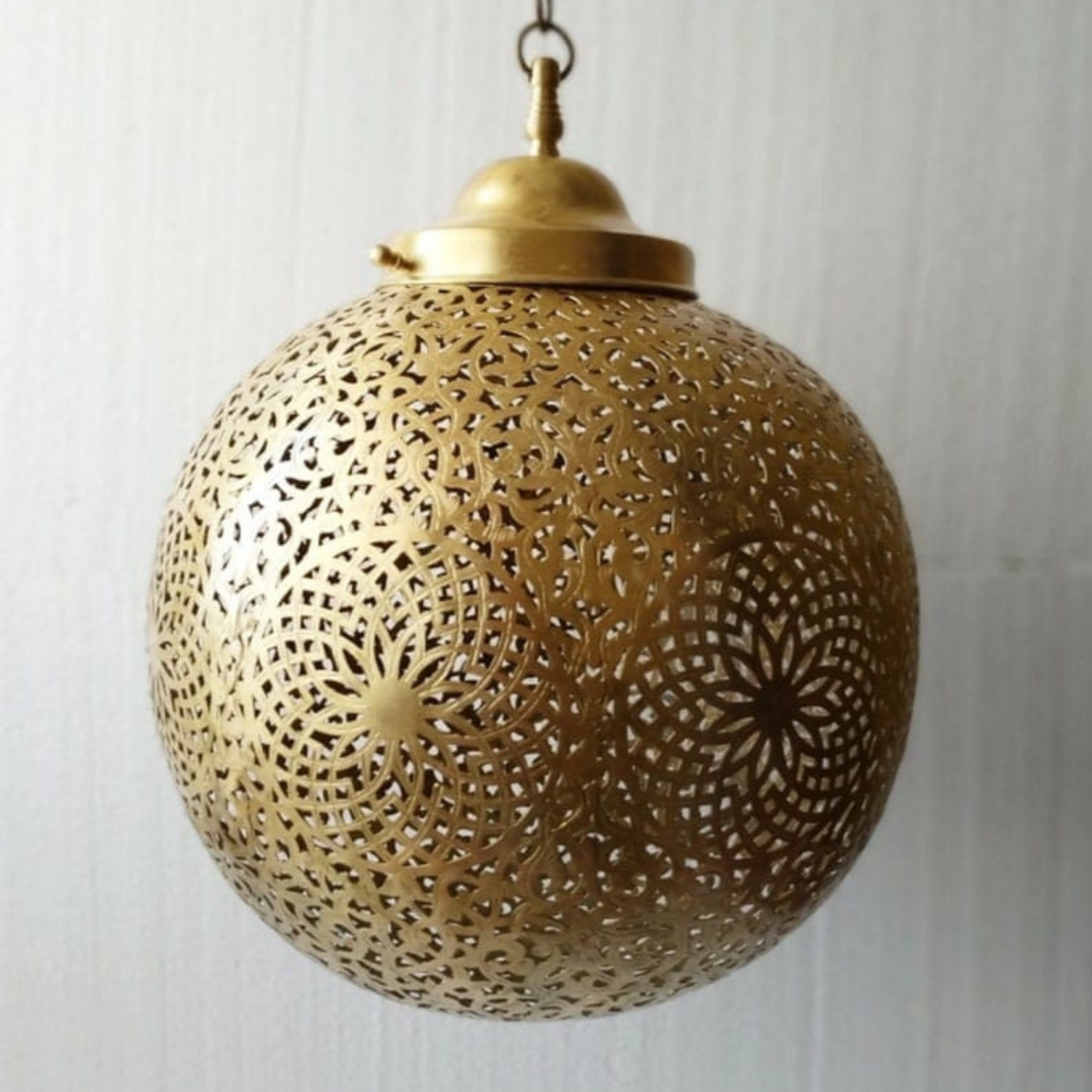 Sphere Hanging Brass Lamp, Comes Pre-Wired, Bulb Included, Moroccan-Inspired Design - Ideal For Home & Business Decoration