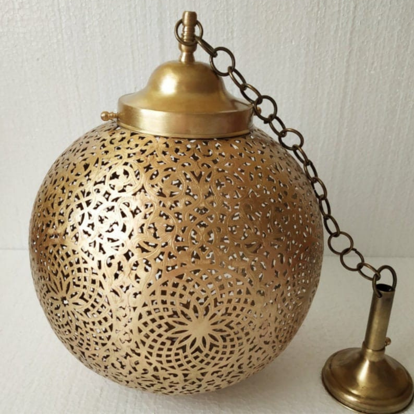 Sphere Hanging Brass Lamp, Comes Pre-Wired, Bulb Included, Moroccan-Inspired Design - Ideal For Home & Business Decoration