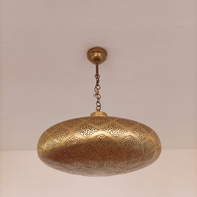 Sphere Pendant Brass Lamp, Comes Pre-Wired, Bulb Included - Handcrafted in Moroccan, Ideal for Indoor Lighting Decor