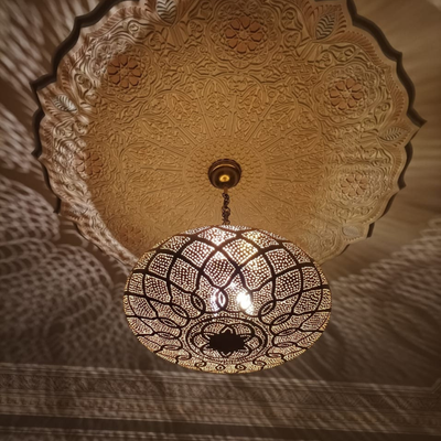 Sphere Pendant Brass Lamp, Comes Pre-Wired, Bulb Included - Handcrafted in Moroccan, Ideal for Indoor Lighting Decor