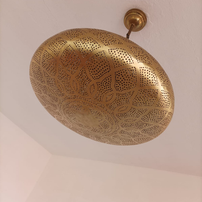 Sphere Pendant Brass Lamp, Comes Pre-Wired, Bulb Included - Handcrafted in Moroccan, Ideal for Indoor Lighting Decor