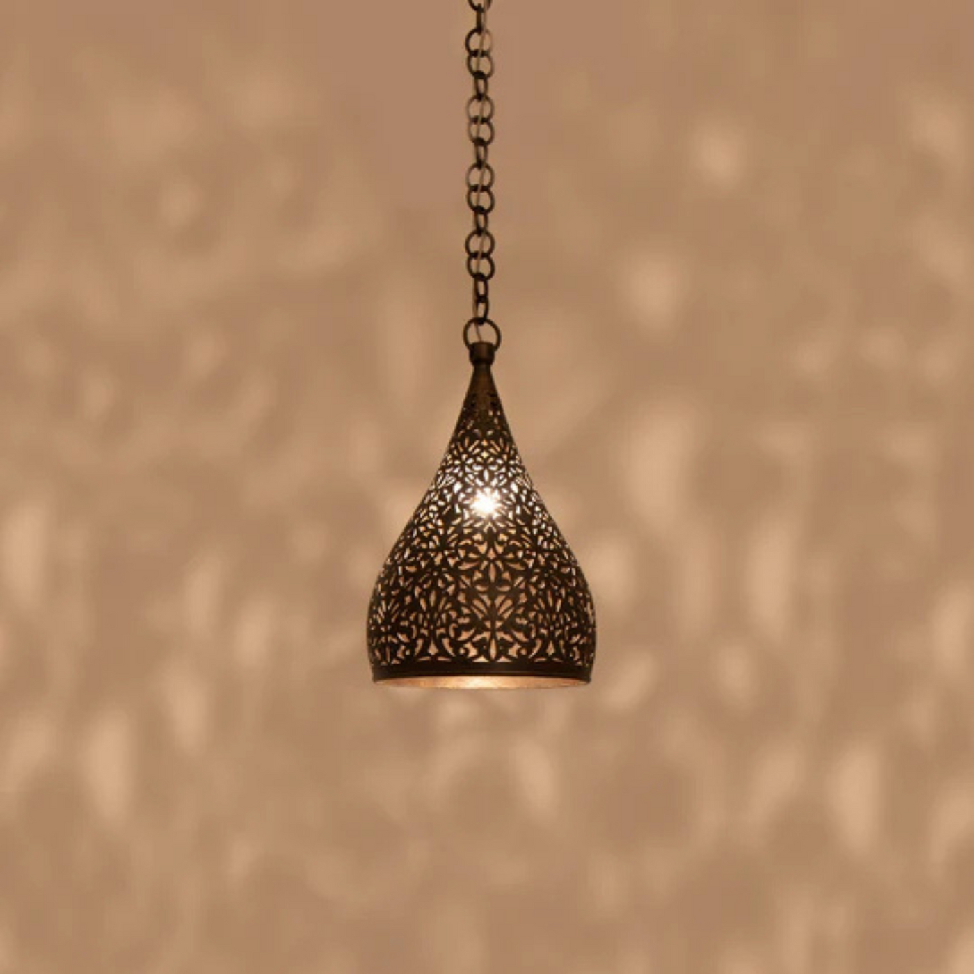 Hanging Moroccan Ceiling Lamp, made of Brass , Wire and Bulb are Included – Hand-carved with a beautiful Geometric Pattern with Moroccan style