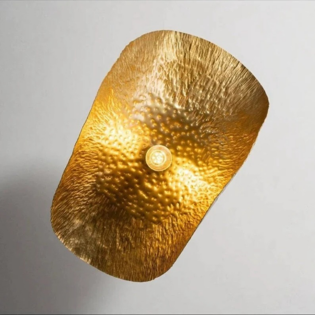 TWISTED BRASS CEILING LIGHT FIXTURE, GOLD HAMMERED BRASS