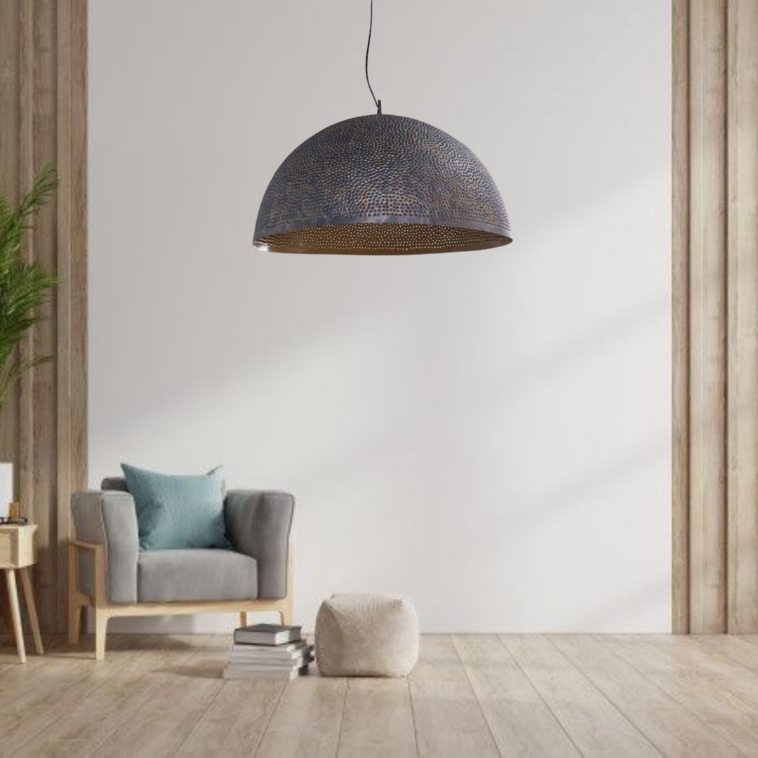 DOME CEILING LIGHT, BLACK PIERCED BRASS
