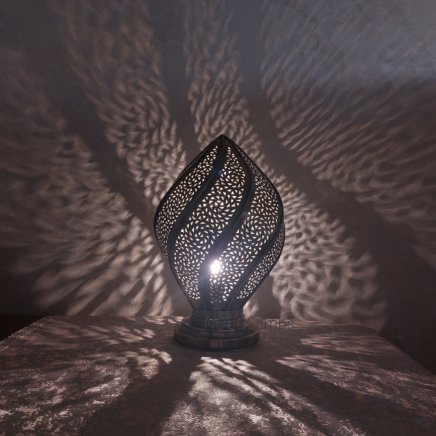 Spiral Brass Table Lamp – Handmade with Moroccan style – Ideal to use on Table in your Room or Office