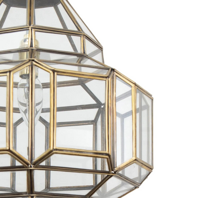 Iconic Geometric Ceiling Lamp – Moroccan Handcrafted Brass & Glass – Luxury for Home & Business Décor