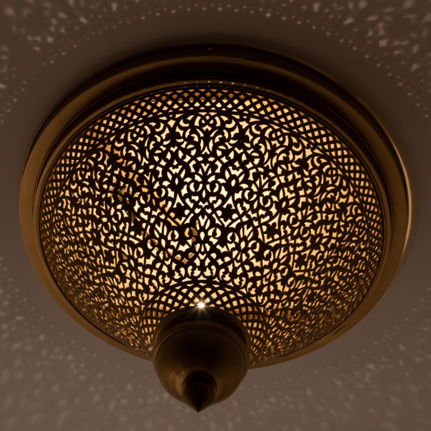 Ready to use Brass Ceiling Lamp, Handgraved with Geometric Antique Style, Perfect for Traditional or Modern Decoration