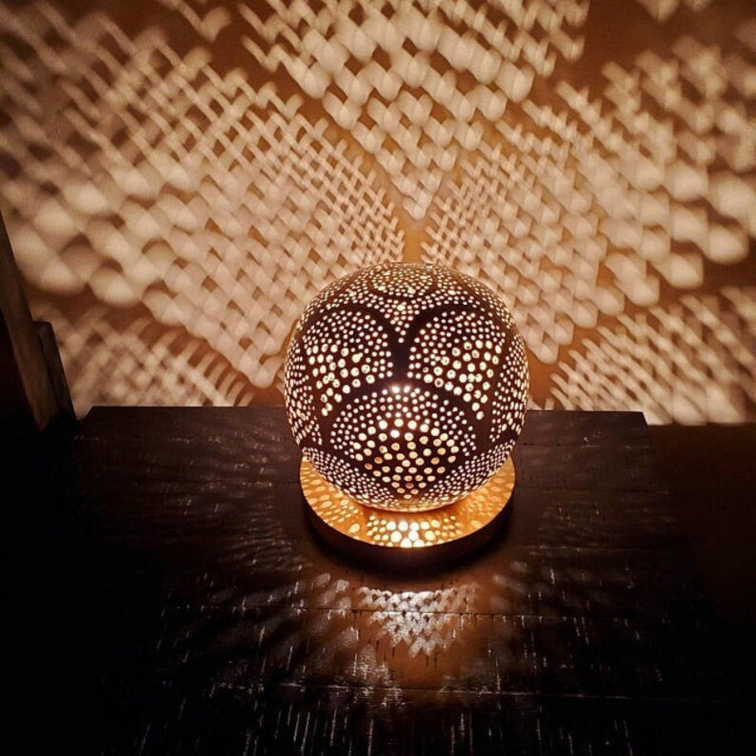 BRASS TABLE & FLOOR LAMP , KOORA PIERCED
