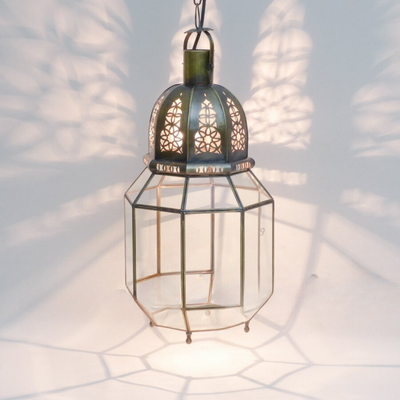 Handcrafted Antique Glass Lamp – Silver, for Bulb or Candle, Moroccan Luxury