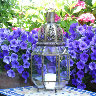 Handcrafted Antique Glass Lamp – Silver, for Bulb or Candle, Moroccan Luxury