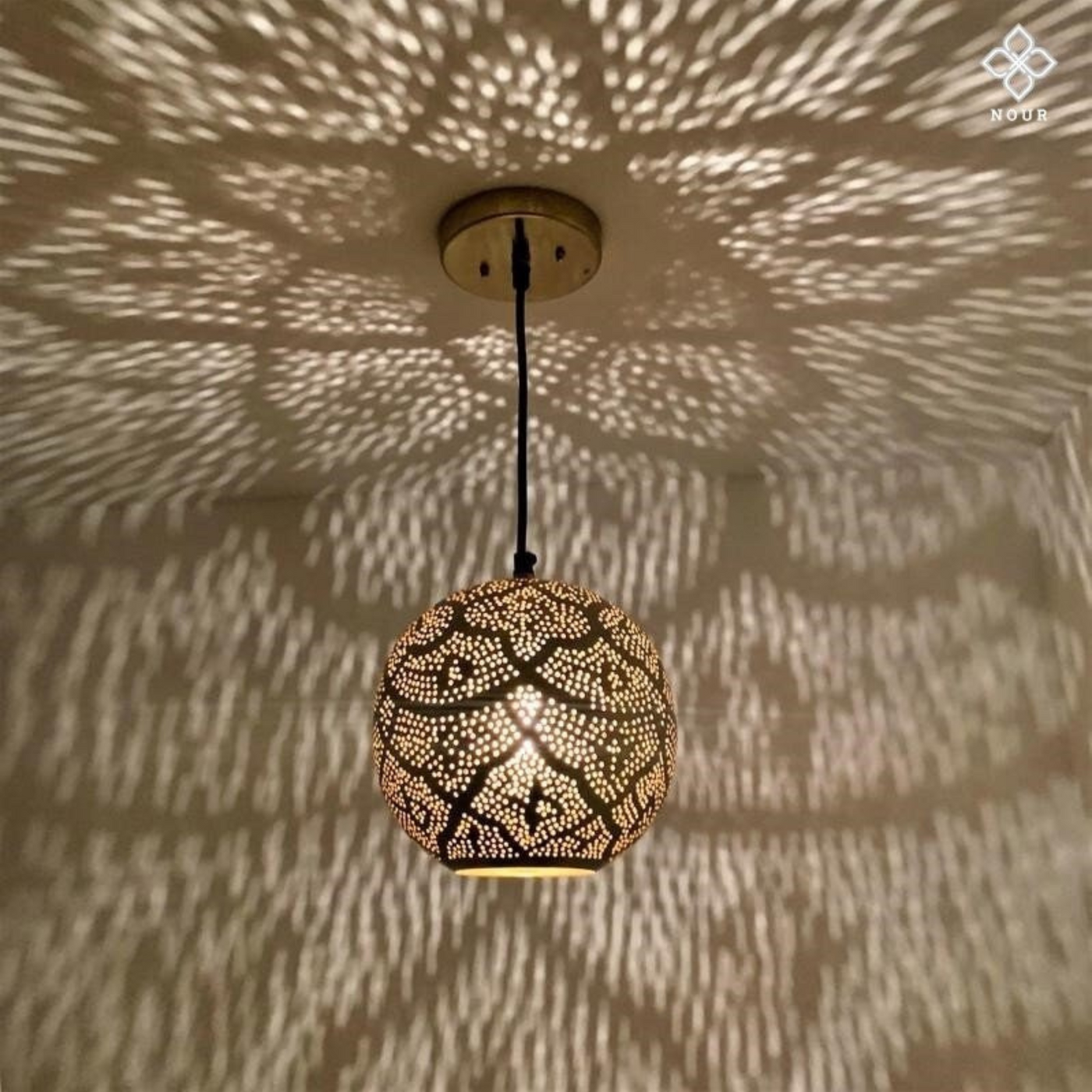 Brass Pendant Lamp – Moroccan Design, Hardwired with Bulb, Perfect for Any Home Décor