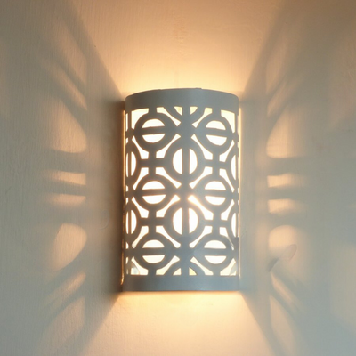 Wall Sconce Lamp with Classic Design, Hand-Carved Geometric Pattern, Available in White & Black Iron – Luxury for Home & Business Decoration