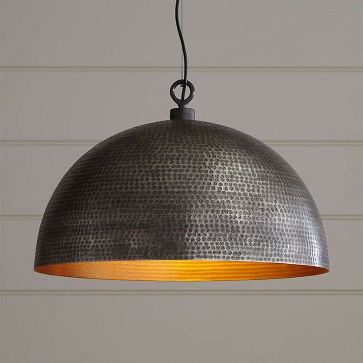 BRASS DOME LIGHT, HAMMERED BLACK & GOLD