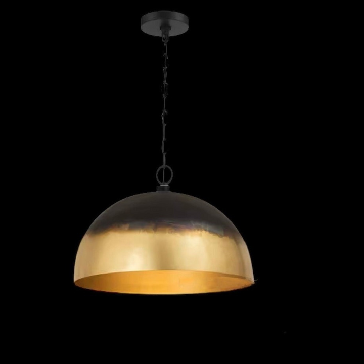 DOME CEILING LIGHT, BLACK WITH GOLD BRASS