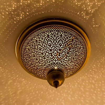 Ready to use Brass Ceiling Lamp, Handgraved with Geometric Antique Style, Perfect for Traditional or Modern Decoration