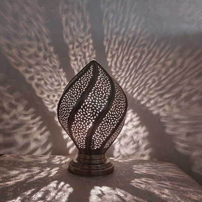 Spiral Brass Table Lamp – Handmade with Moroccan style – Ideal to use on Table in your Room or Office