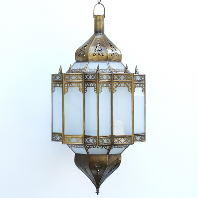 Frosted Hanging Lamp – Moroccan Style, Made of Brass and Glass – Luxury for Outdoor and Indoor Décor