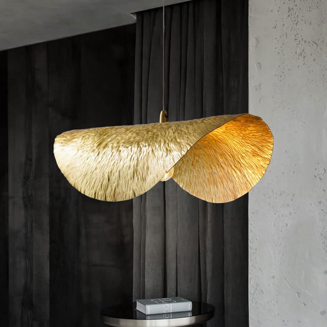 TWISTED BRASS CEILING LIGHT FIXTURE, GOLD HAMMERED BRASS