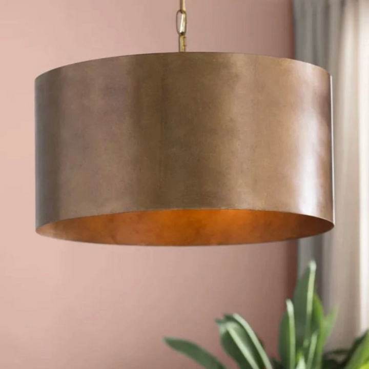DRUM CEILING LIGHT, ANTIQUE BRASS