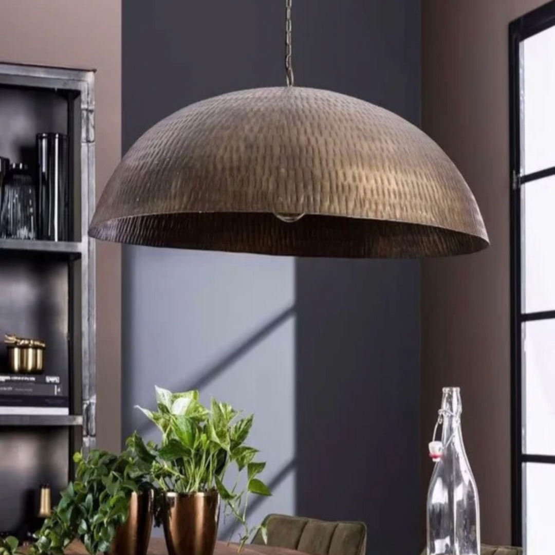 BRASS LEAF CEILING LIGHT, HAMMERED BRONZE