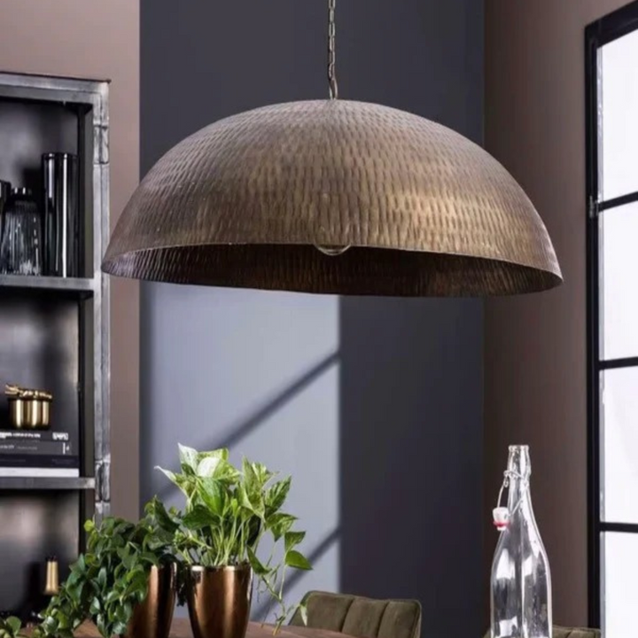 BRASS LEAF CEILING LIGHT, HAMMERED BRONZE