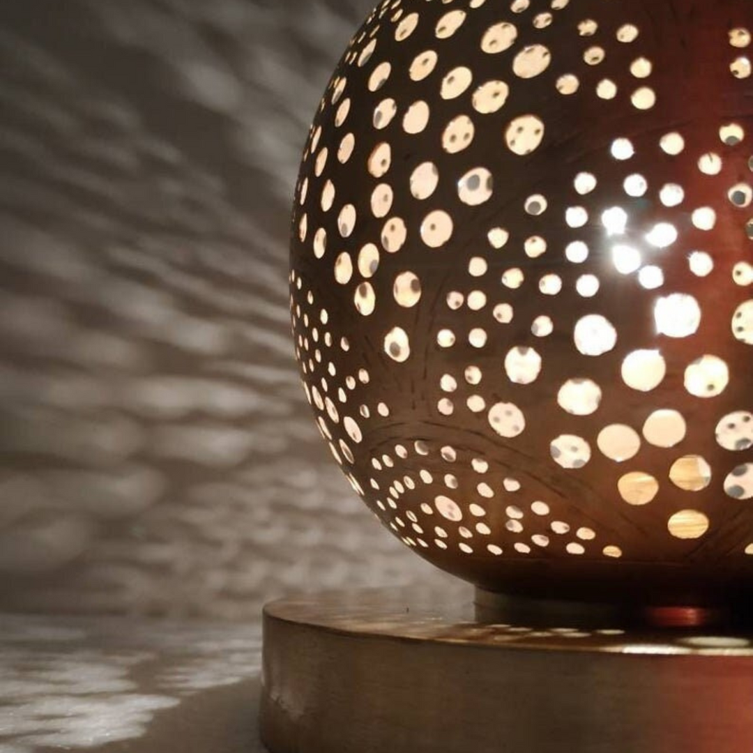 BRASS TABLE & FLOOR LAMP , KOORA PIERCED