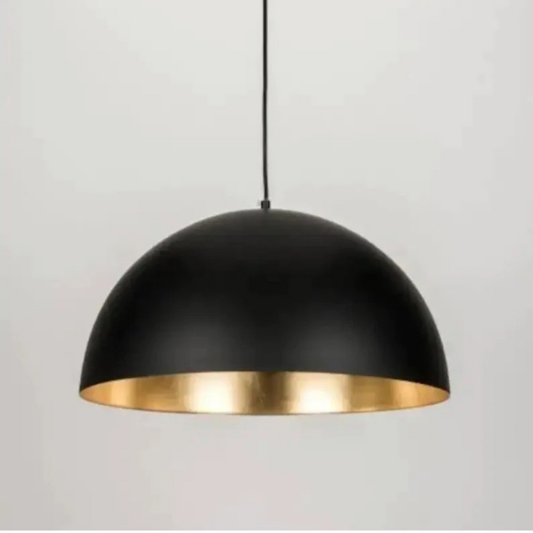 SET OF BRASS DOME CEILING LIGHTS, BLACK & GOLD