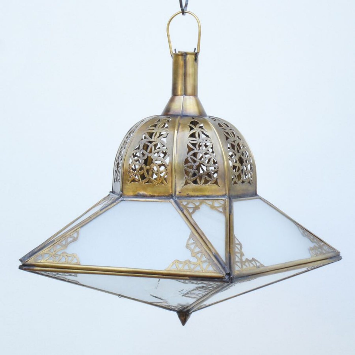 Pendant Silver Lamp, Made in Marrakesh with Silver and Glass - Ideal to use in Outdoor garden and Indoor Lighting Decor