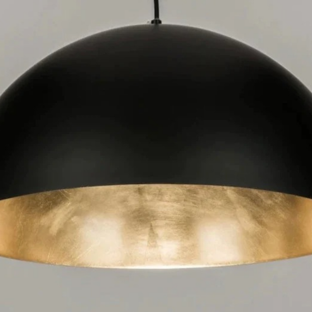 SET OF BRASS DOME CEILING LIGHTS, BLACK & GOLD