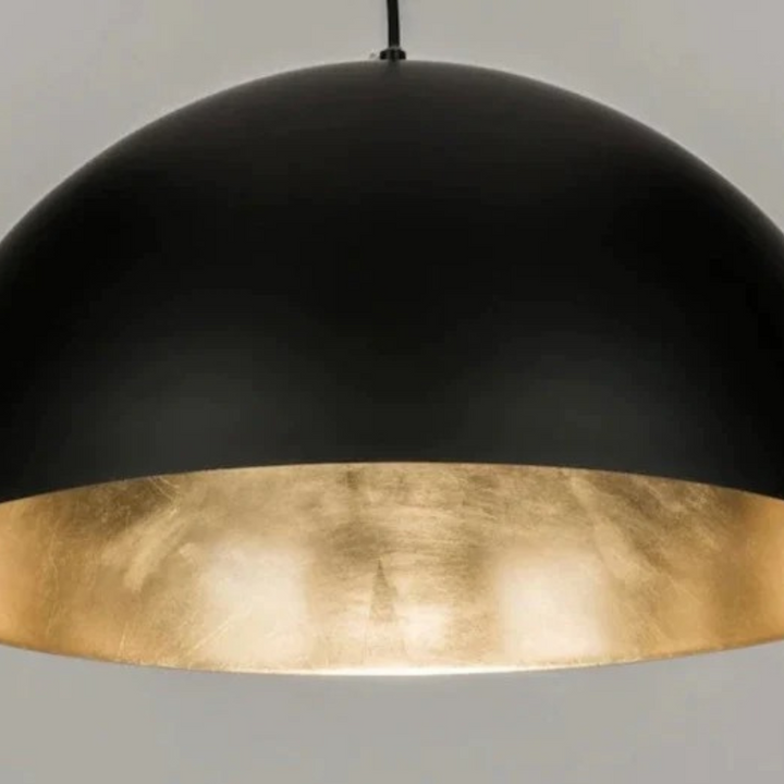 SET OF BRASS DOME CEILING LIGHTS, BLACK & GOLD