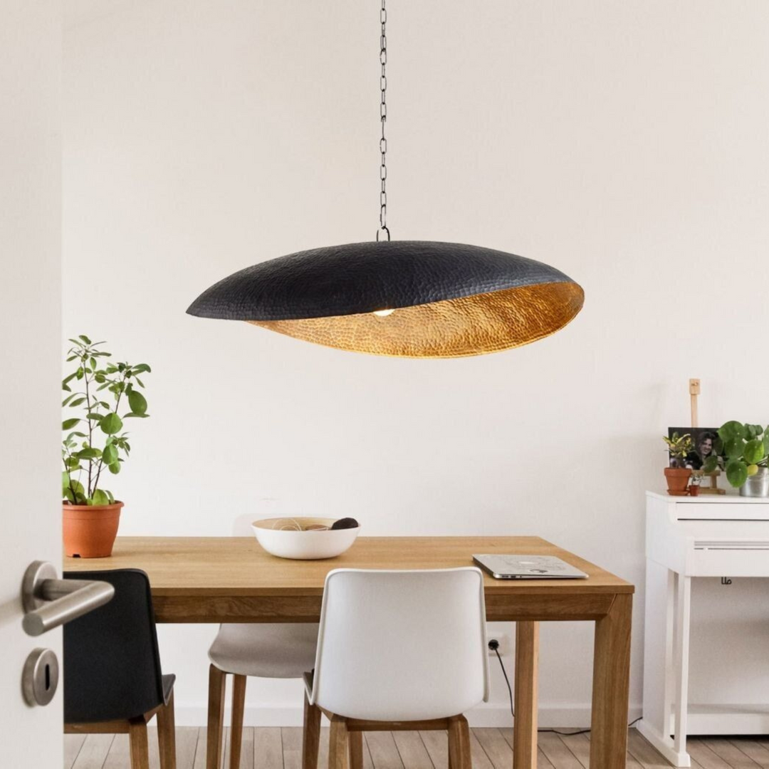 TWISTED BRASS LEAF CEILING LIGHT, BLACK HAMMERED BRASS