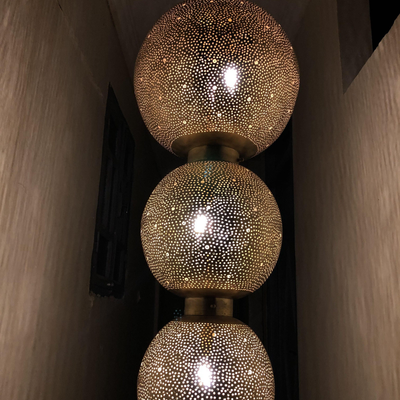 Large Moroccan Ceiling Light Brass set of 3 balls - Available in Gold, Silver, Black Brass - Luxury for Home Lighting Decoration