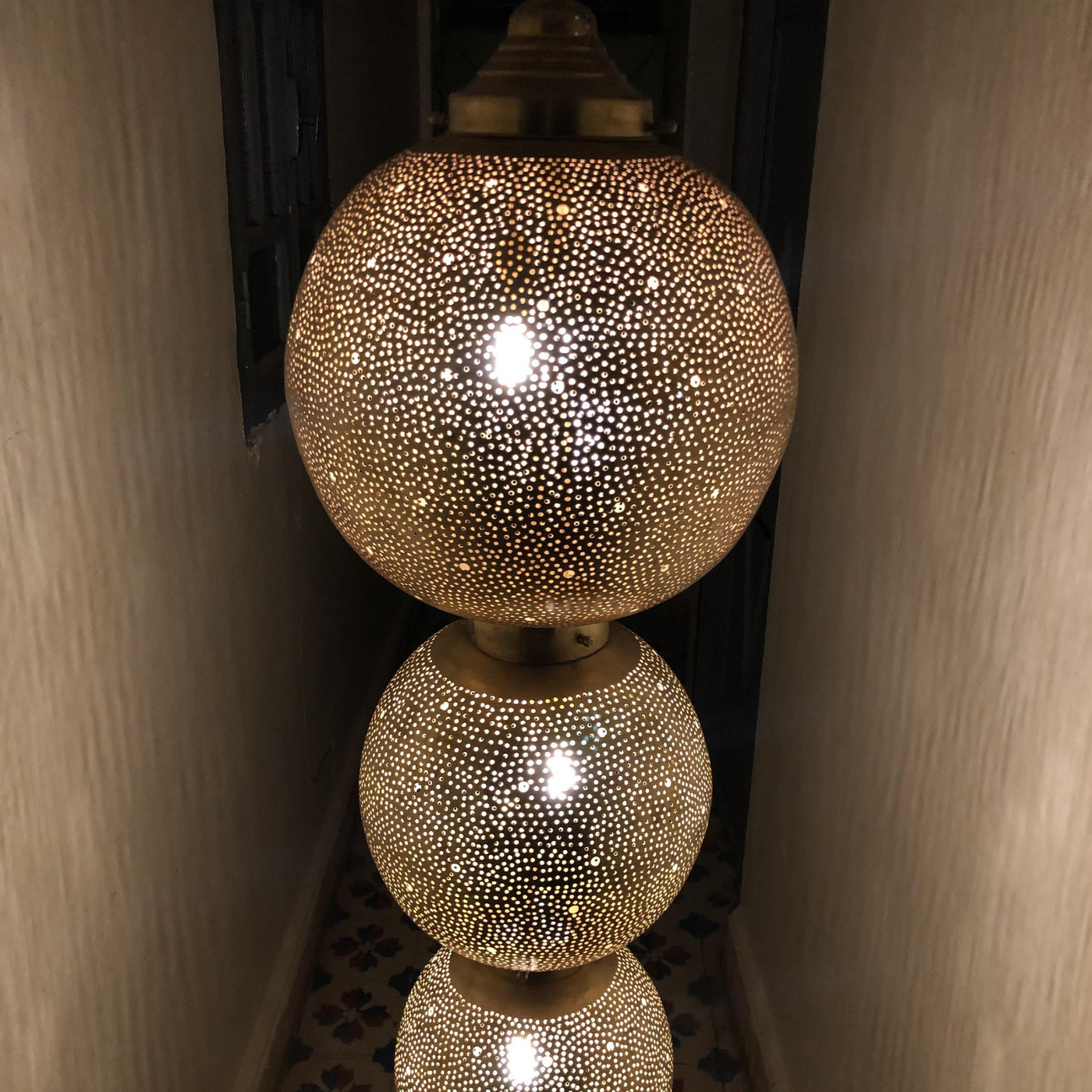 Large Moroccan Ceiling Light Brass set of 3 balls - Available in Gold, Silver, Black Brass - Luxury for Home Lighting Decoration