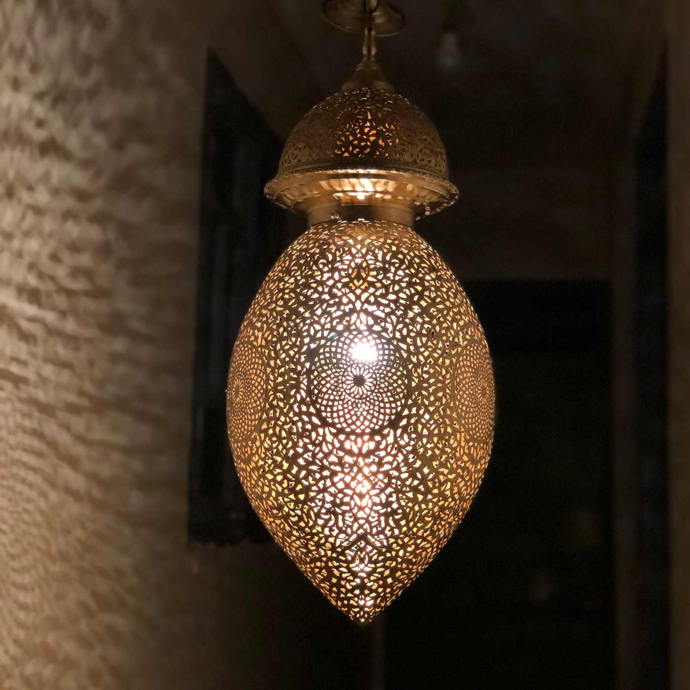 Bulb-Shaped Ceiling Lamp – Handcrafted in Morocco, Available in Gold, Silver, Black Brass – Luxury for Indoor Lighting